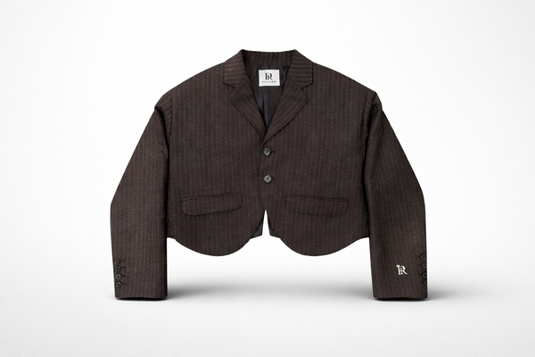 Women Espresso Pinstripe Set — Cropped Jacket & Baggy Trousers