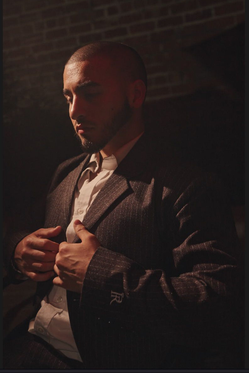 Men Espresso Pinstripe Set — Cropped Jacket & Baggy Trousers