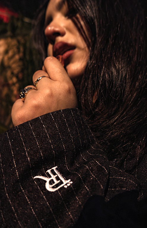 Women Espresso Pinstripe Set — Cropped Jacket & Baggy Trousers